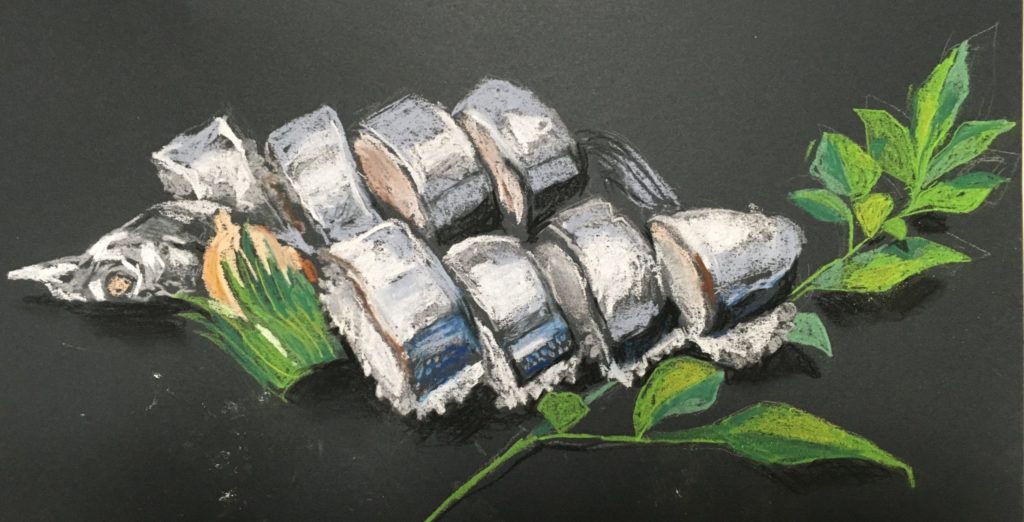 さんま寿司のパステル画