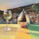 ティーポットとグラスと住宅